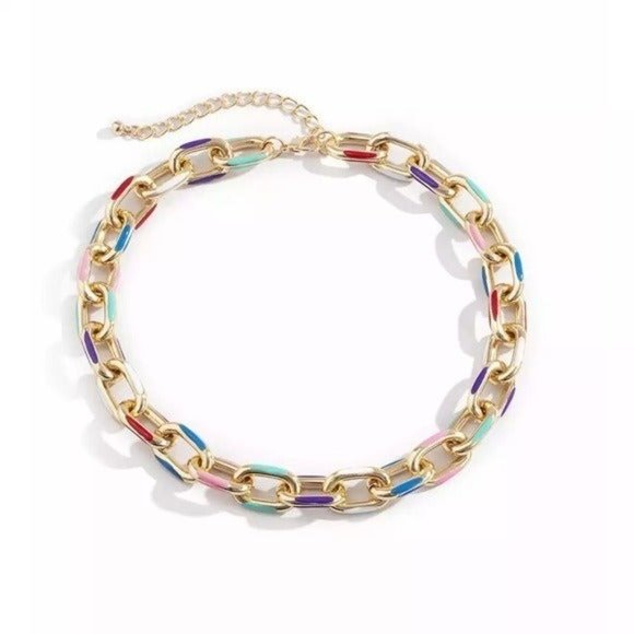 COPY - Necklace & Bracelet set chain gold rainbow retro boho bohemian multicolo… - Picture 7 of 10